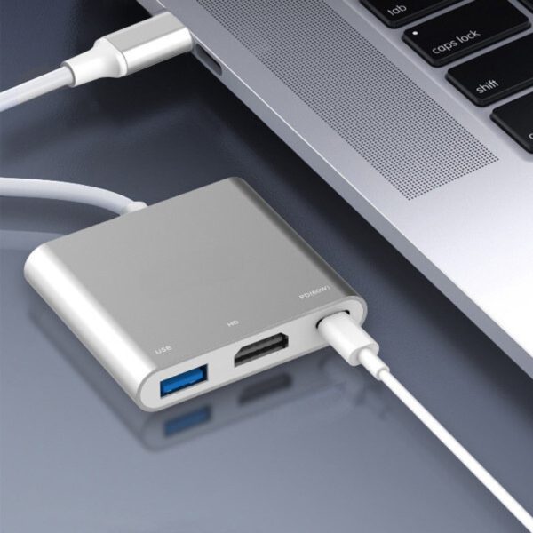 adapter usb typ chdmiusb z wbudowanym kablem usb typ c, pd 60w, srebrny