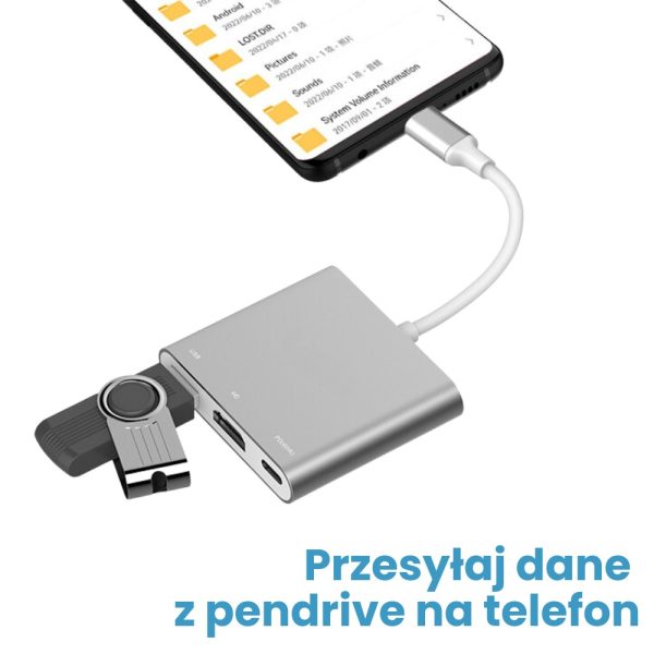 adapter usb typ chdmiusb z wbudowanym kablem usb typ c, pd 60w, srebrny