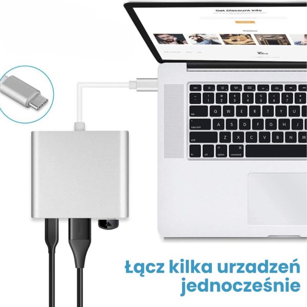 adapter usb typ chdmiusb z wbudowanym kablem usb typ c, pd 60w, srebrny