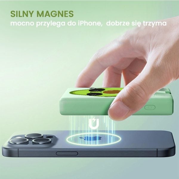 power bank akumulator magsafe do iphone 10000 mah z podstawką, 20w, jasno zielony