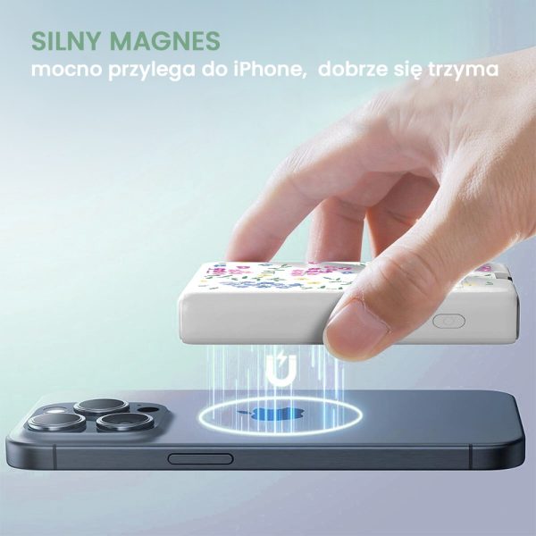 power bank akumulator magsafe do iphone 10000 mah z podstawką, 20w, kwiatki polne