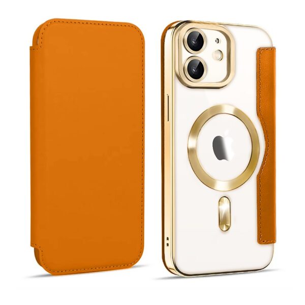 etui do iphone 12 typu książka book magsafe lens protect, z klapką, złote
