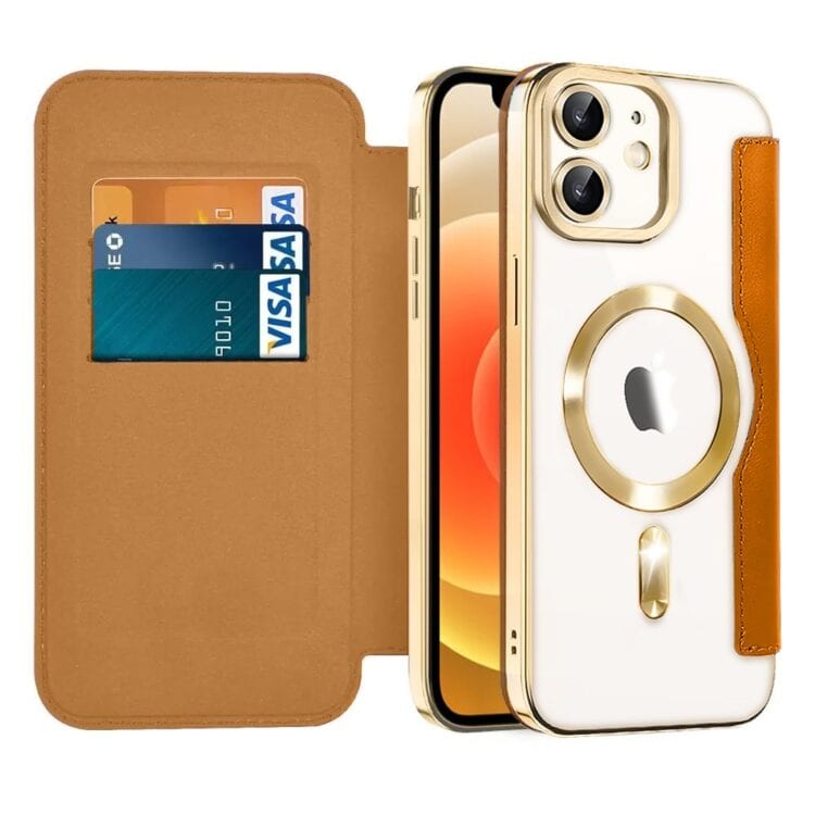 etui do iphone 12 typu książka book magsafe lens protect, z klapką, złote
