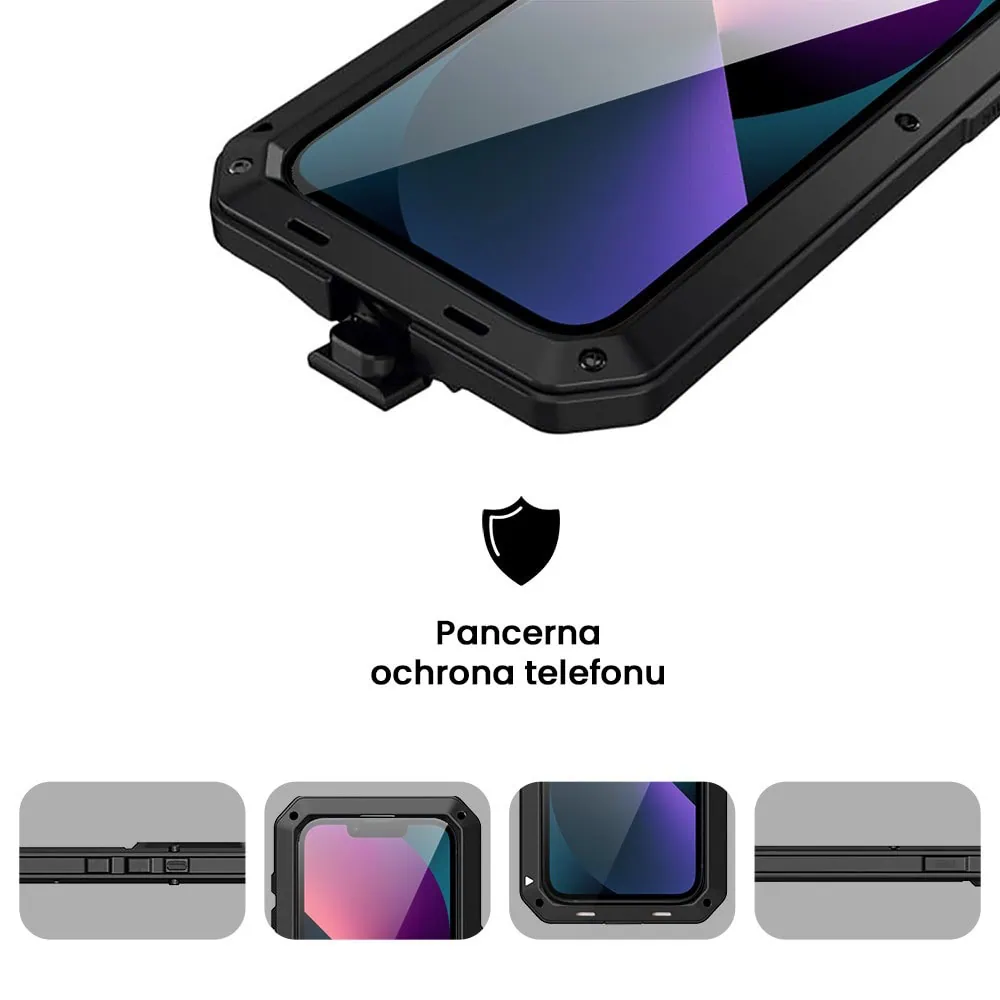 Etui do iPhone 13 Panzer Max, metalowa, skręcana, pancerna obudowa przód+tył, czarne pop (2)