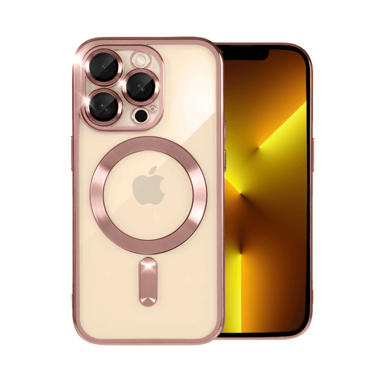 etui do iphone 13 pro max magsafe luxury protect przeźroczyste, hybrydowa ochrona kamery, różowe