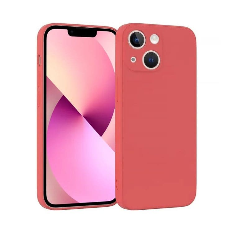 etui do iphone 13 silikonowe z mikrofibrą soft touch z osłoną na aparat, jasny bordowy