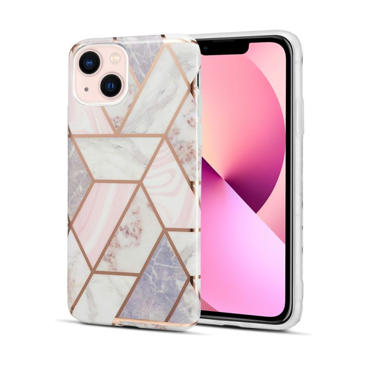etui do iphone 13 szaro różowy marmur ze złotymi wzorami