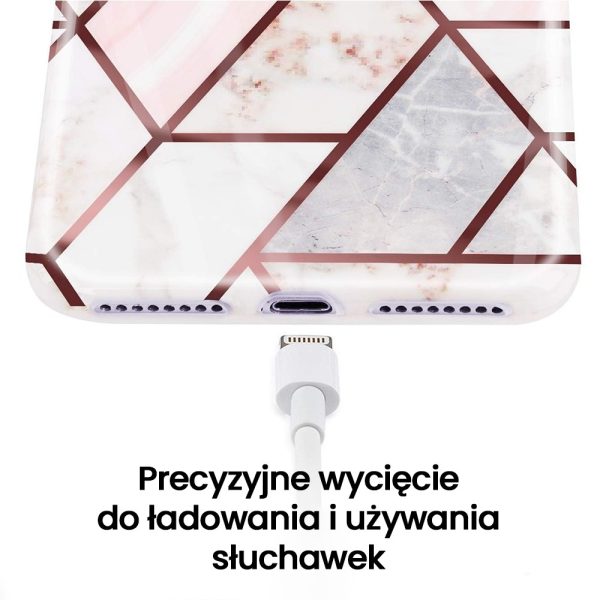 etui do iphone 15 szaro różowy marmur ze złotymi wzorami
