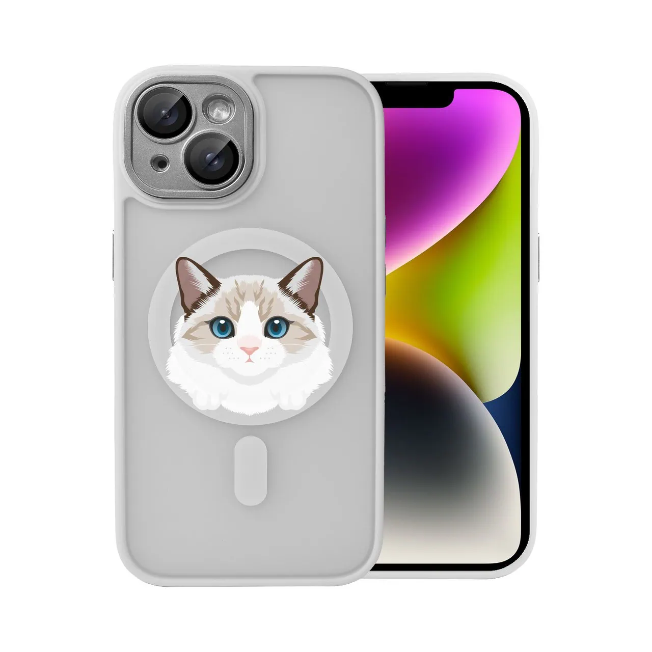 etui do iphone 14 color flush z magsafe, z osłoną aparatu, kot birmański, tytanowe