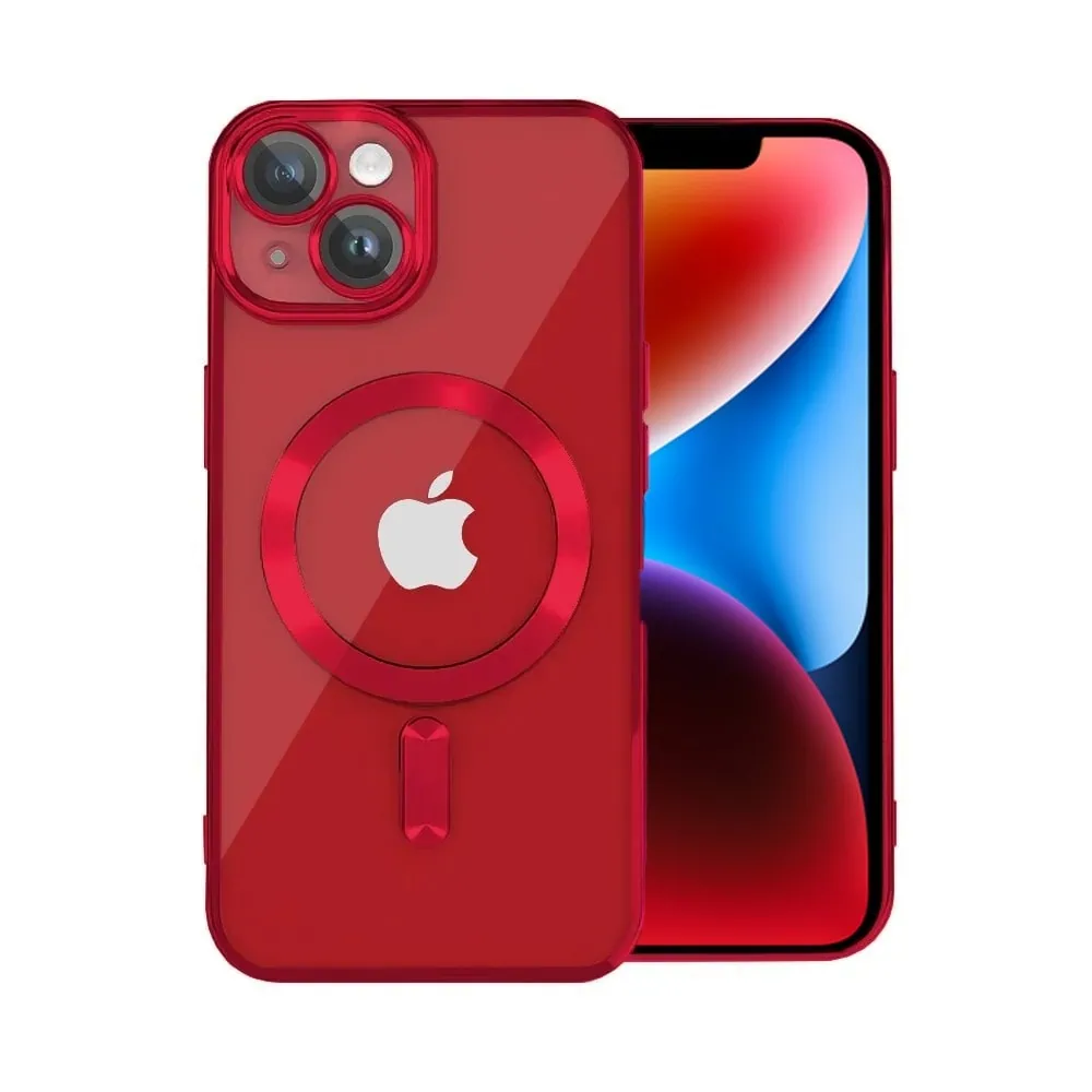 etui do iphone 14 magsafe luxury protect przeźroczyste, hybrydowa ochrona kamery, czerwone