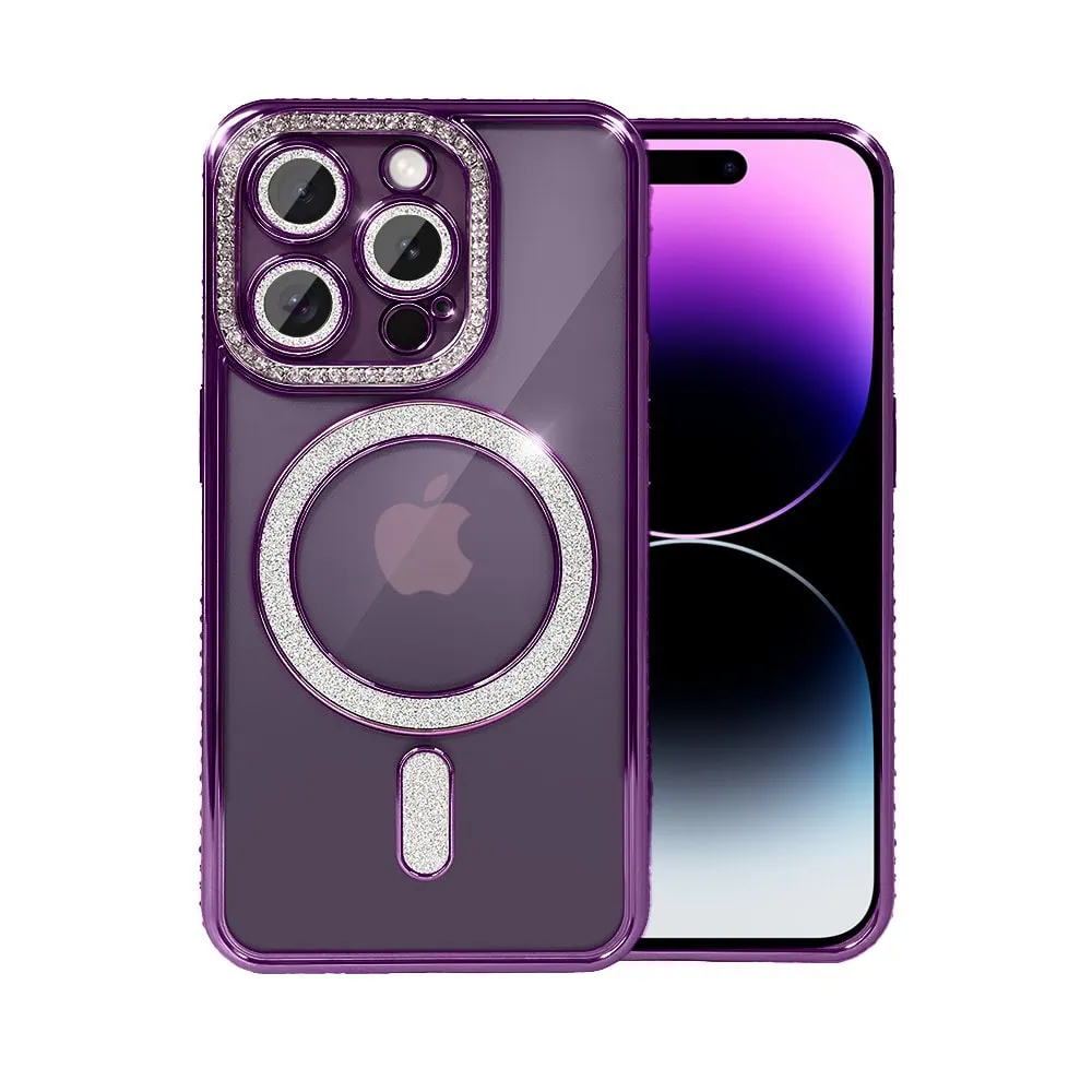 etui do iphone 14 pro max diadem glow, błyszczące z magsafe, przeźroczyste, purpurowe