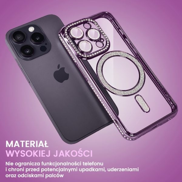 etui do iphone 14 pro max diadem glow, błyszczące z magsafe, przeźroczyste, purpurowe