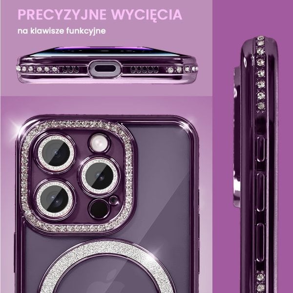 etui do iphone 14 pro max diadem glow, błyszczące z magsafe, przeźroczyste, purpurowe