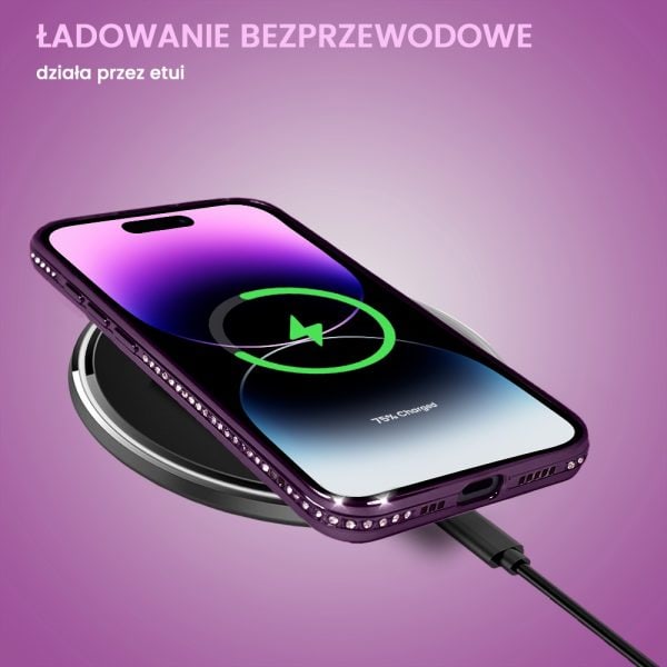 etui do iphone 14 pro max diadem glow, błyszczące z magsafe, przeźroczyste, purpurowe