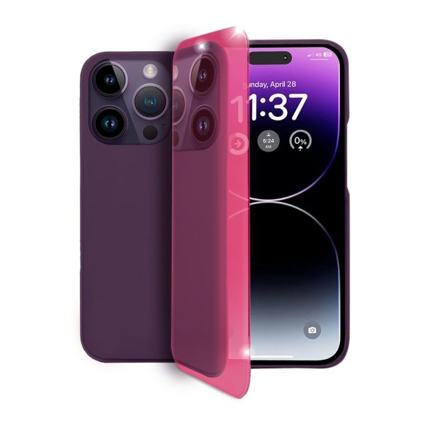 etui do iphone 14 pro max mirror view zamykane typu książka, eleganckie lustrzane, purpurowe