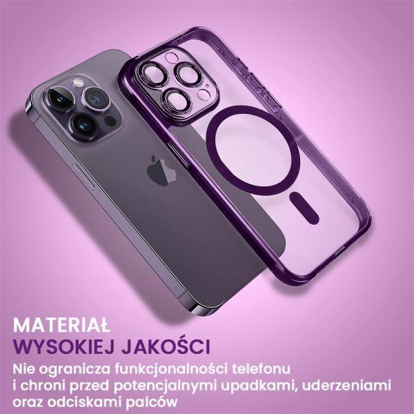 etui do iphone 14 pro cienkie, wzmocnione, z ochroną anti shock oraz głośników, fioletowe