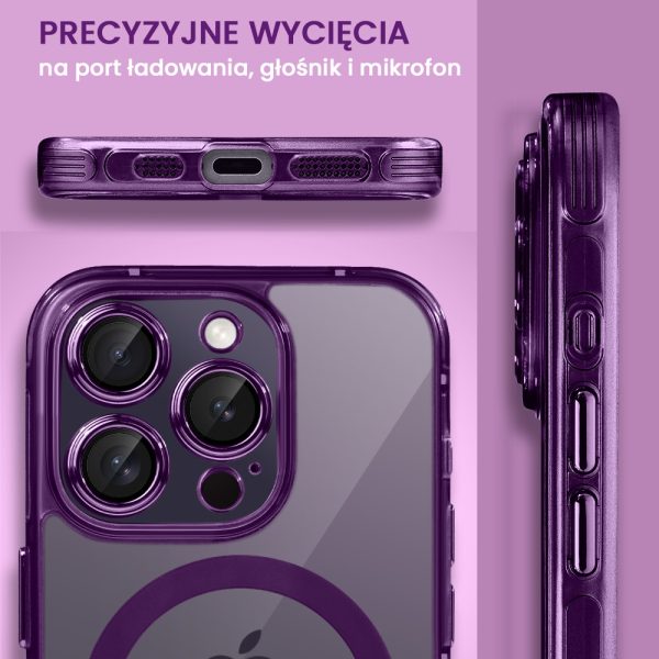 etui do iphone 14 pro cienkie, wzmocnione, z ochroną anti shock oraz głośników, fioletowe