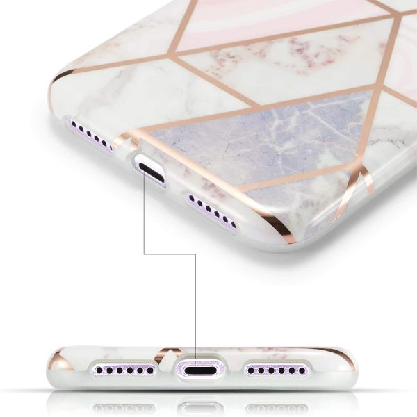etui do iphone 14 szaro różowy marmur ze złotymi wzorami