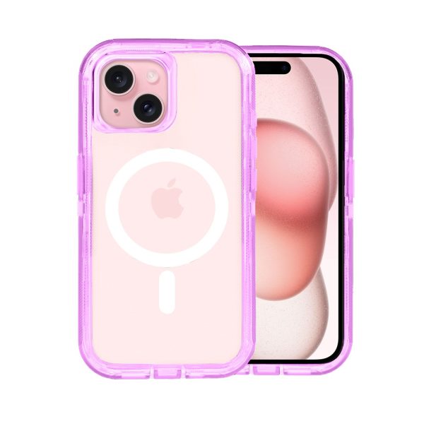etui do iphone 15 plus crystal armor magsafe, anti drop pancerne 3w1, fioletowe