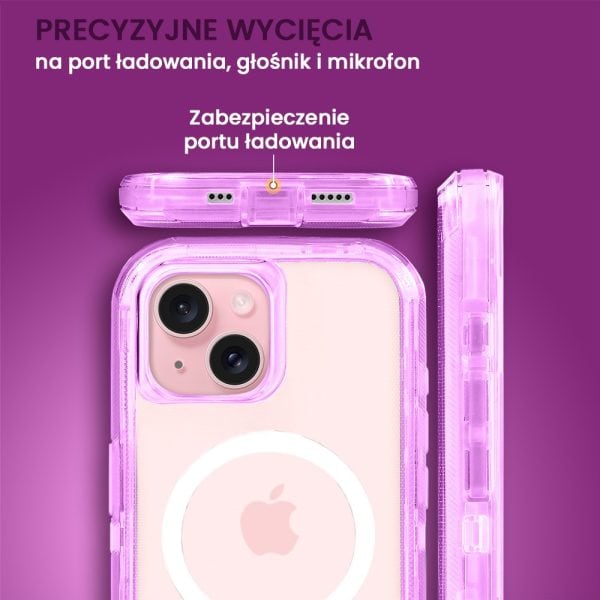 etui do iphone 15 plus crystal armor magsafe, anti drop pancerne 3w1, fioletowe