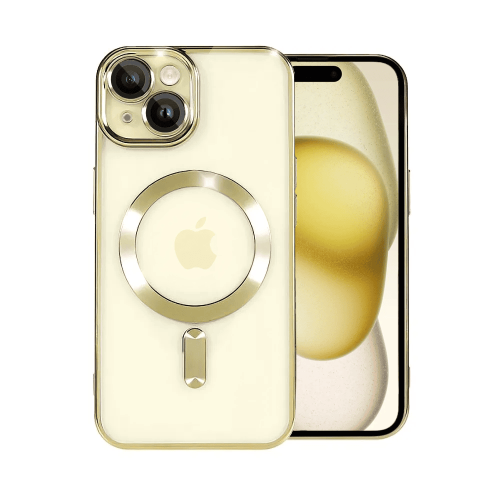 etui do iphone 15 plus magsafe luxury protect przeźroczyste, hybrydowa ochrona kamery, złote