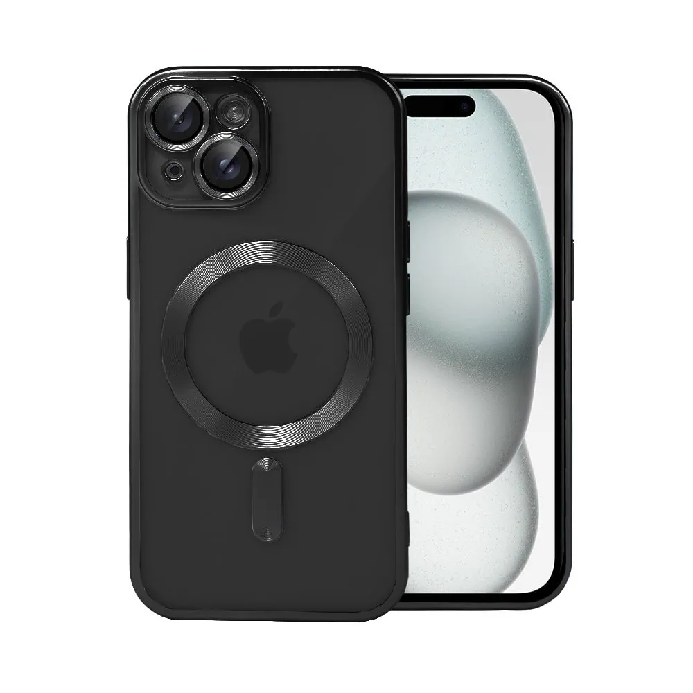 etui do iphone 15 plus magsafe luxury protect przeźroczyste, z osłoną aparatu, titanium finish, czarne