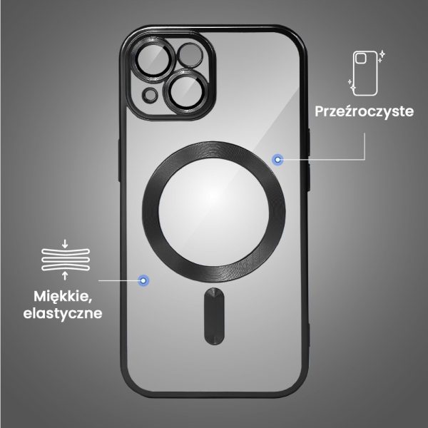etui do iphone 15 plus magsafe luxury protect przeźroczyste, z osłoną aparatu, titanium finish, czarne