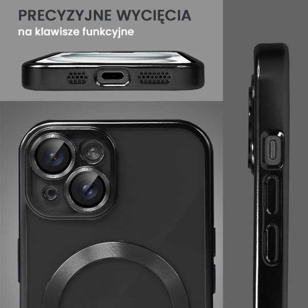 etui do iphone 15 plus magsafe luxury protect przeźroczyste, z osłoną aparatu, titanium finish, czarne