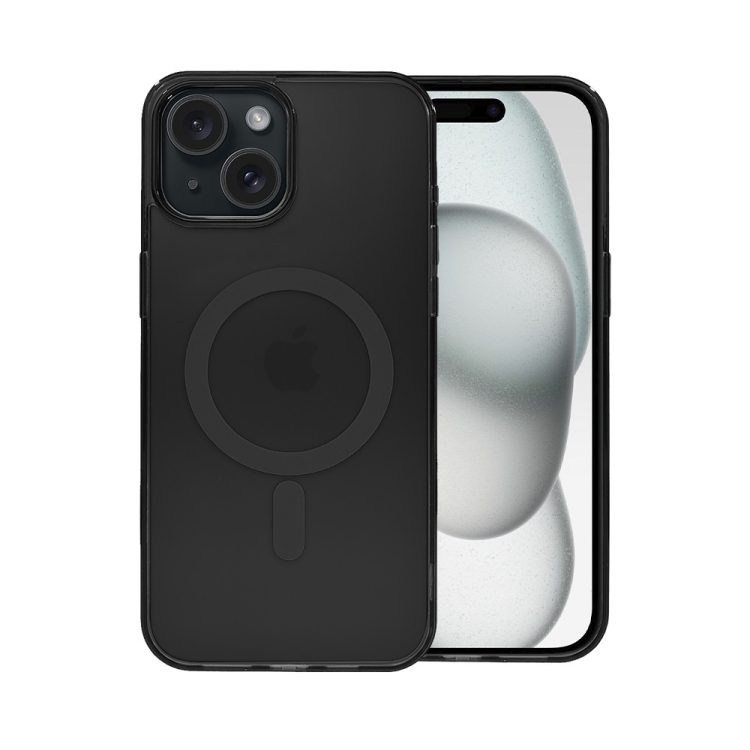 etui do iphone 15 plus, magsafe frosted skin, cienkie, półprzeźroczyste, czarne