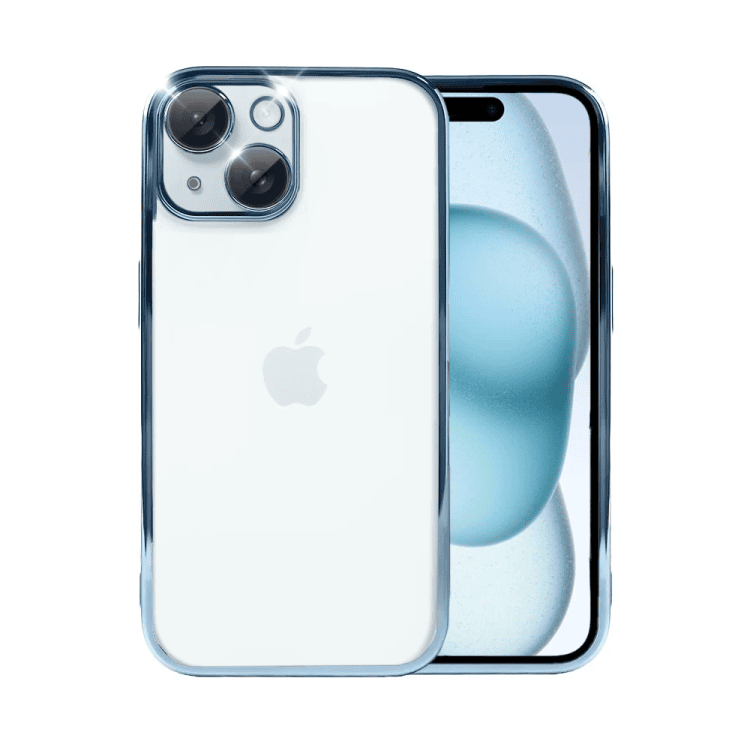 etui do iphone 15 slim protect full cover z osłoną kamery i obiektywów 9h, górski niebieski