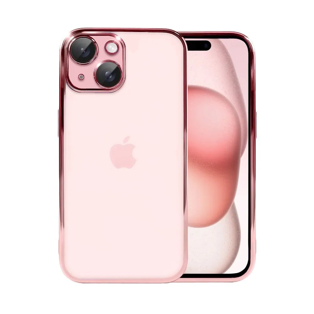 etui do iphone 15 slim protect full cover z osłoną kamery i obiektywów 9h, różowe