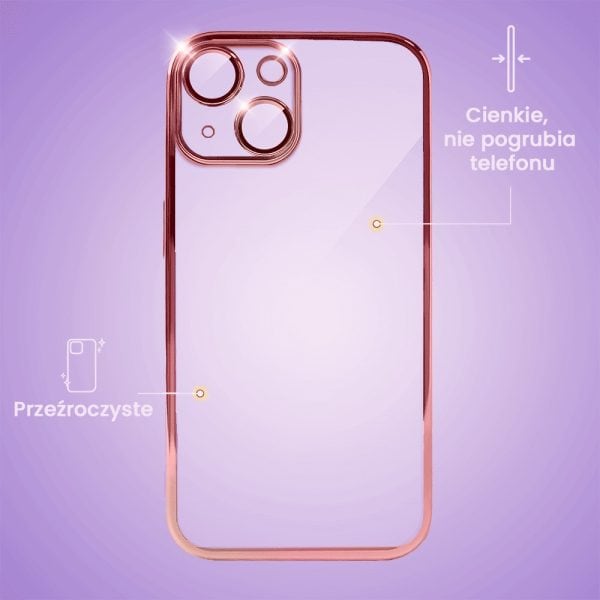 etui do iphone 15 slim protect full cover z osłoną kamery i obiektywów 9h, różowe