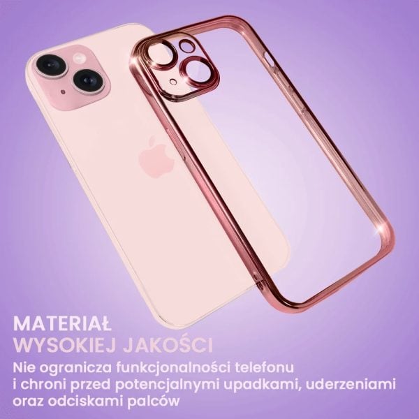 etui do iphone 15 slim protect full cover z osłoną kamery i obiektywów 9h, różowe