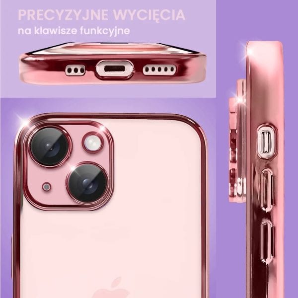 etui do iphone 15 slim protect full cover z osłoną kamery i obiektywów 9h, różowe