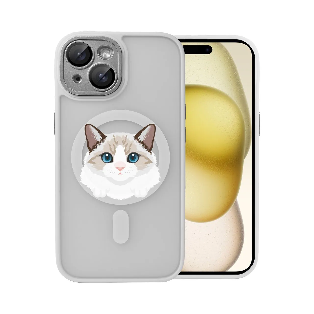 etui do iphone 15 color flush z magsafe, z osłoną aparatu, kot birmański, tytanowe