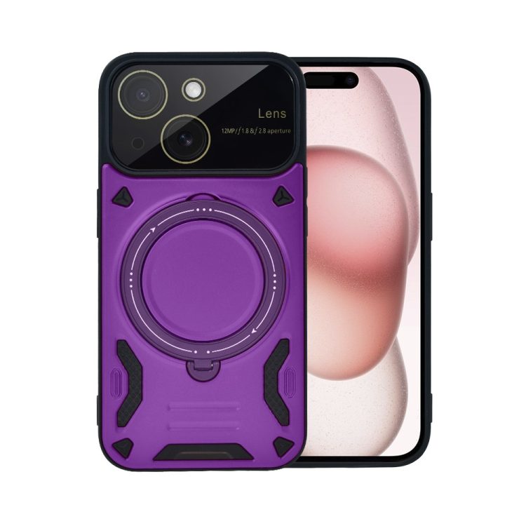 etui do iphone 15 magsafe camera beam stand pancerne, osłona kamery z podstawką, fioletowe