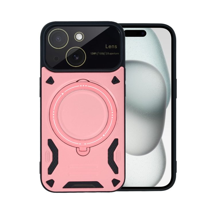 etui do iphone 15 magsafe camera beam stand pancerne, osłona kamery z podstawką, różowe