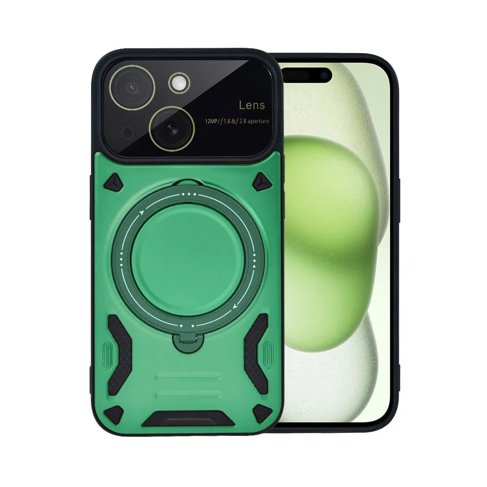 etui do iphone 15 magsafe camera beam stand pancerne, osłona kamery z podstawką, zielone