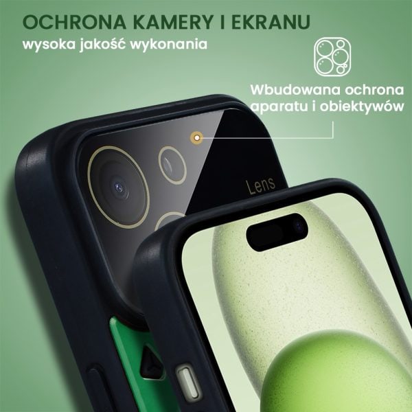etui do iphone 15 magsafe camera beam stand pancerne, osłona kamery z podstawką, zielone