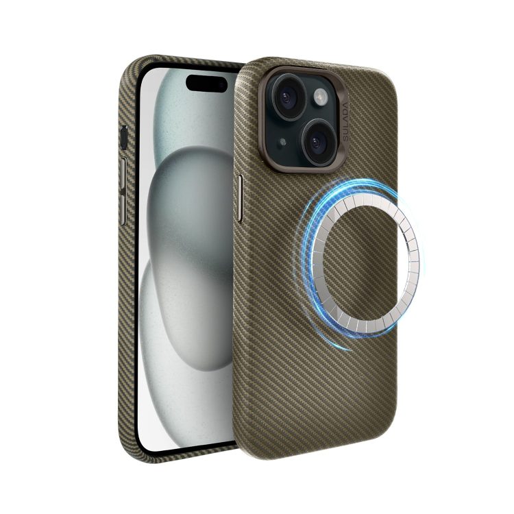 etui do iphone 15, magsafe carbon skin, cienkie, karbonowe, sulada original, brązowe