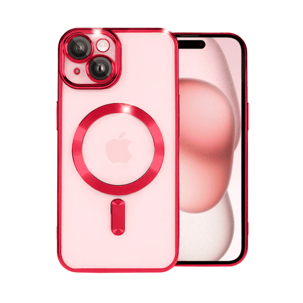 etui do iphone 15 plus magsafe luxury protect przeźroczyste, hybrydowa ochrona kamery, czerwone