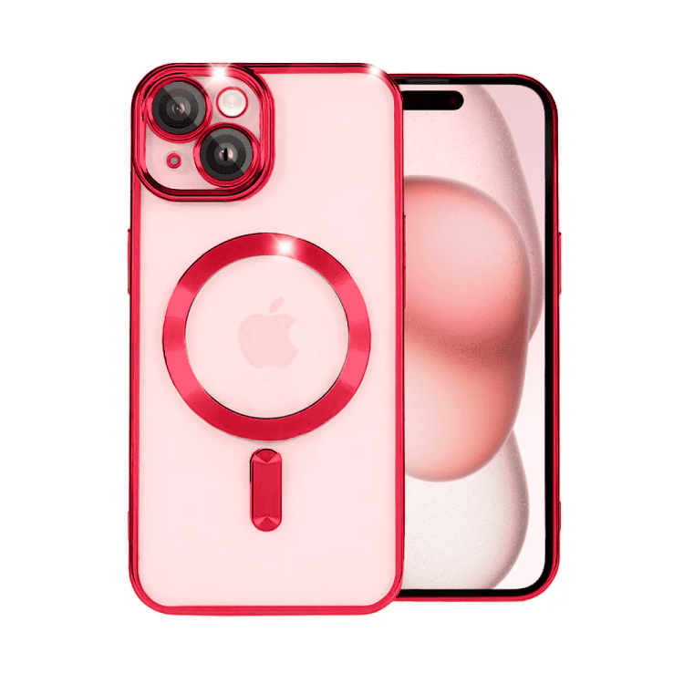 etui do iphone 15 plus magsafe luxury protect przeźroczyste, hybrydowa ochrona kamery, czerwone