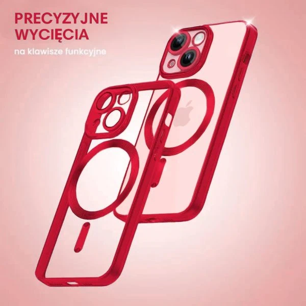 etui do iphone 15 plus magsafe luxury protect przeźroczyste, hybrydowa ochrona kamery, czerwone