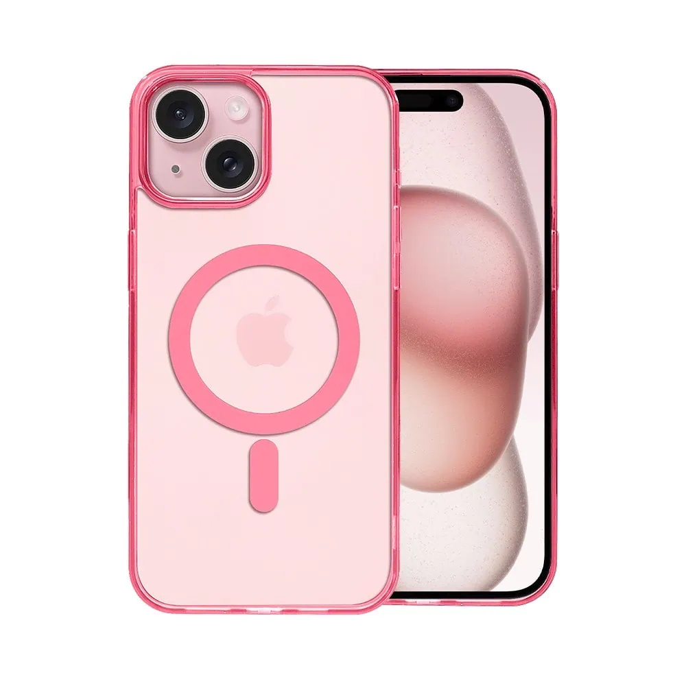 etui do iphone 15 plus, magsafe frosted skin, cienkie, półprzeźroczyste, różowe