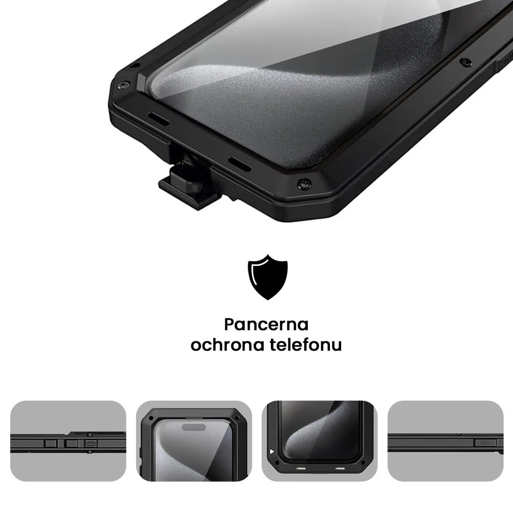 Etui do iPhone 15 Pro Max Panzer Max, metalowa, skręcana, pancerna obudowa przód+tył, czarne pop (2)