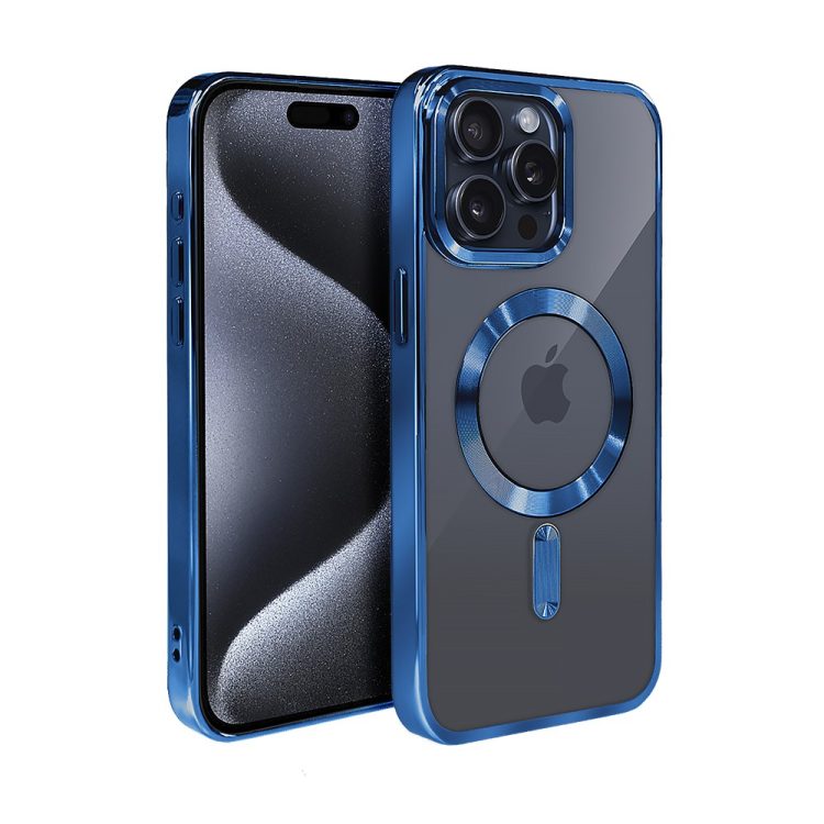 etui do iphone 15 pro max magsafe luxury, przeźroczyste, granatowe