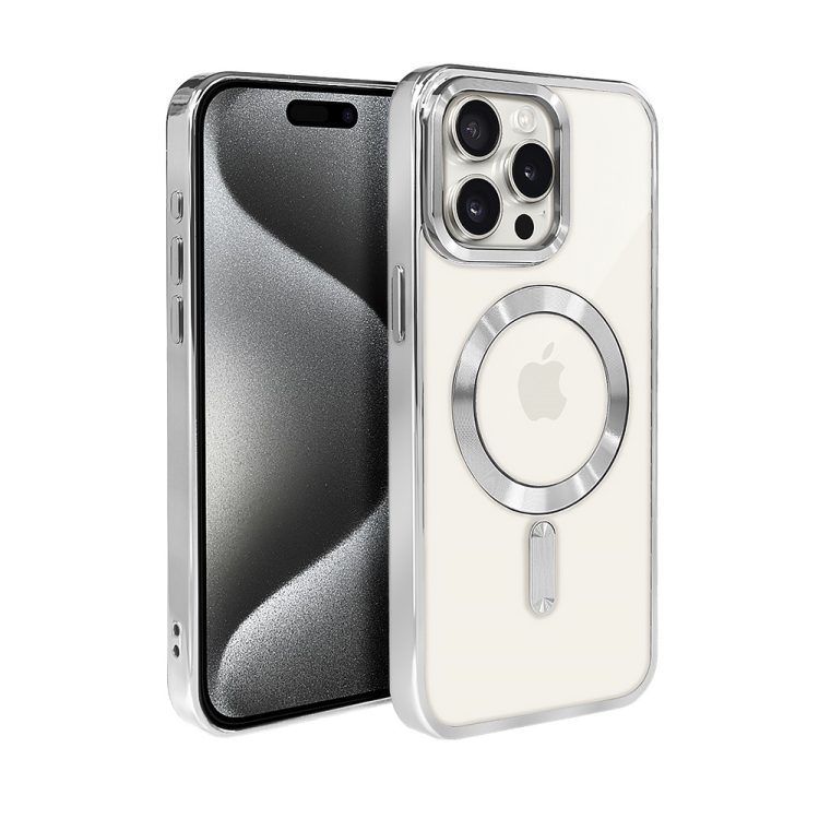 etui do iphone 15 pro max magsafe luxury, przeźroczyste, srebrne