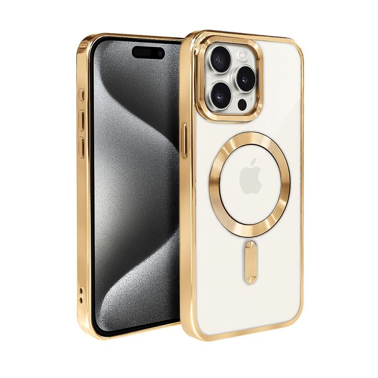 etui do iphone 15 pro max magsafe luxury, przeźroczyste, złote