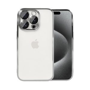 etui do iphone 15 pro max slim protect full cover z osłoną kamery i obiektywów 9h, srebrne