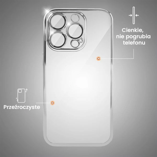 etui do iphone 15 pro max slim protect full cover z osłoną kamery i obiektywów 9h, srebrne
